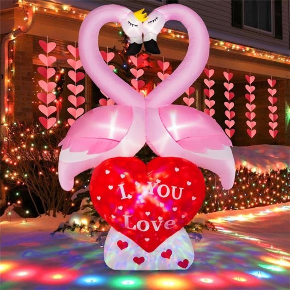 6FT Valentines Day Inflatable Couple's Swan with Love Heart LED Blow up Decor - Picture 1 of 6